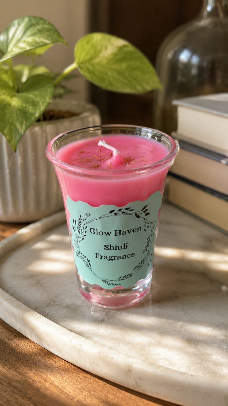 Short glass candle with Shiuli fragrance