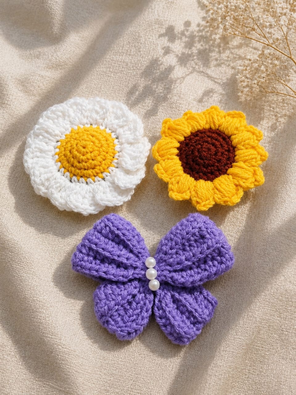 3 Pcs Crochet Hair Clip Combo ✨