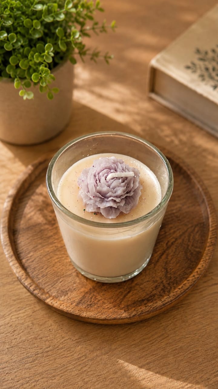 Lavender glass candle