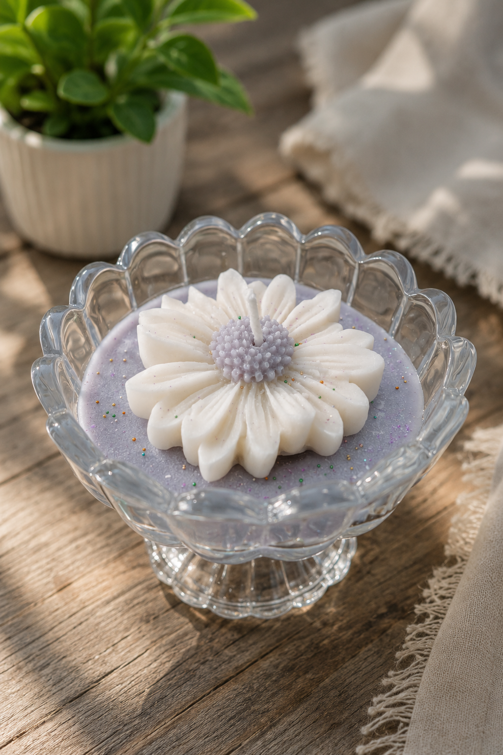 Lavender Daisy Glass Bowl Candle