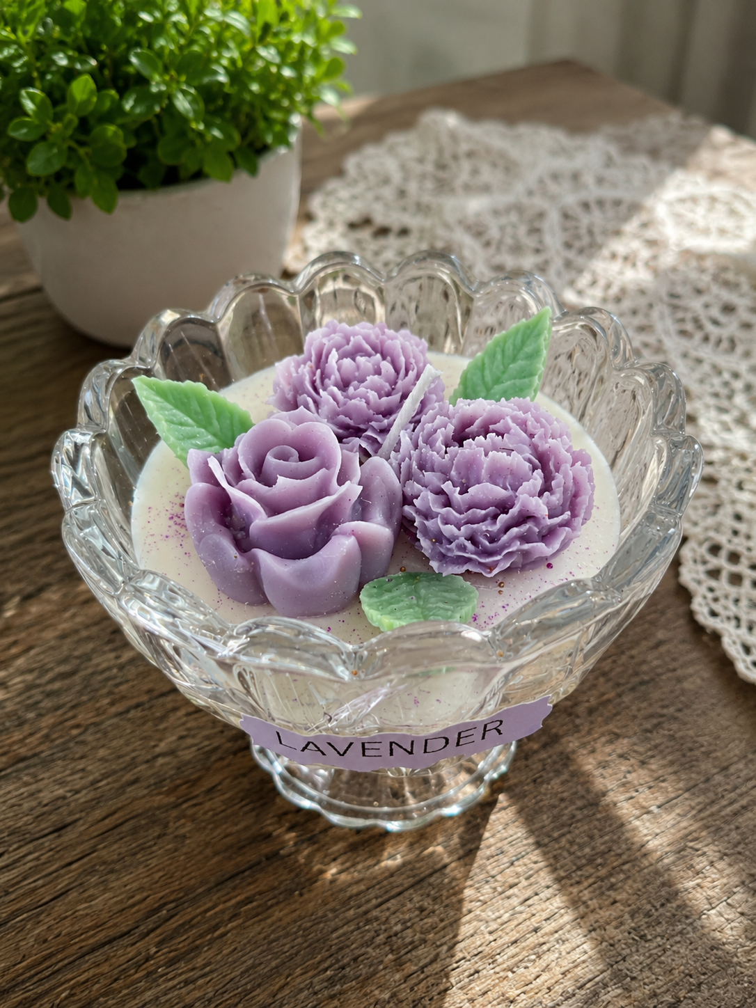 Lavender Floral Glass Bowl Candle