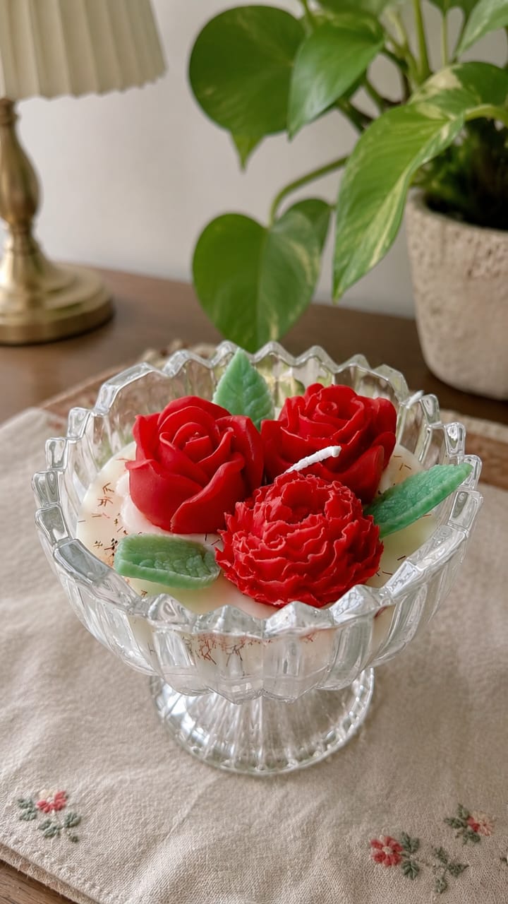 Rose glass bowl candle