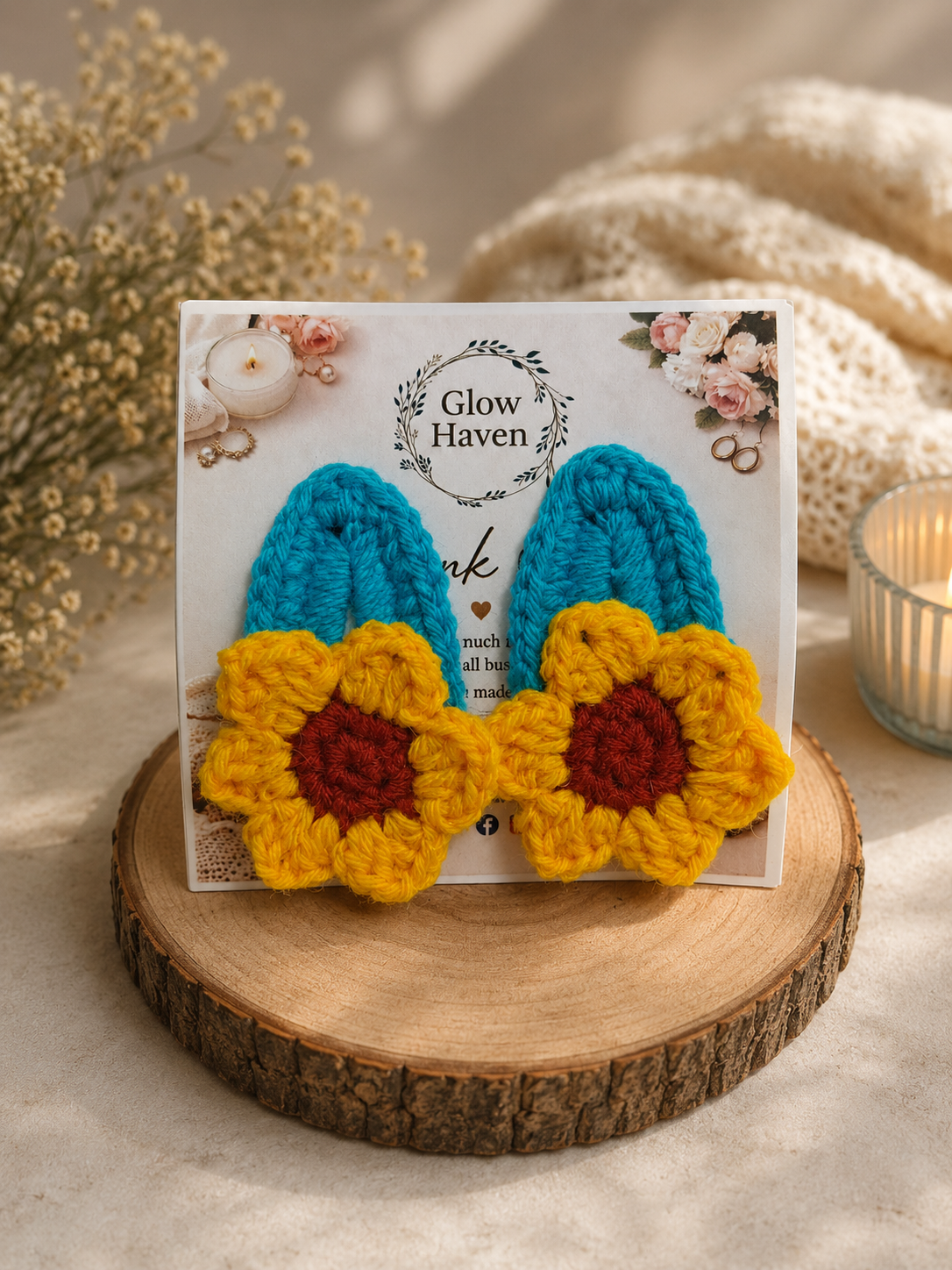Crochet sunflower tiktak hair clip