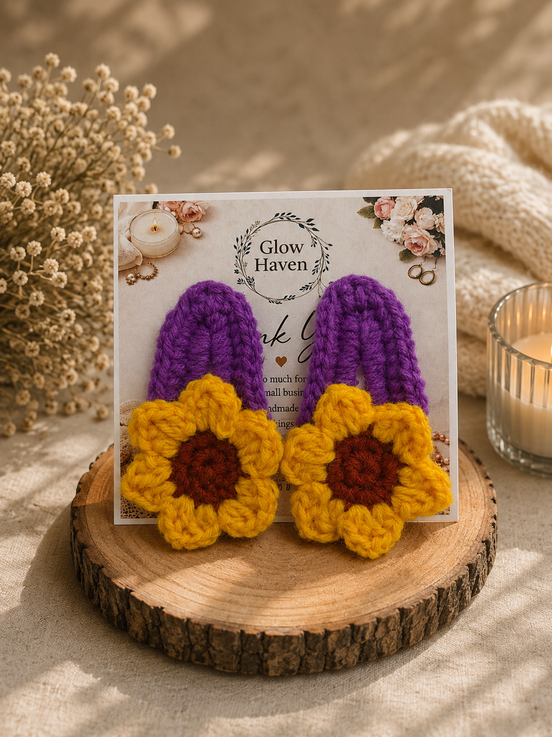 Crochet sunflower tiktak hair clip