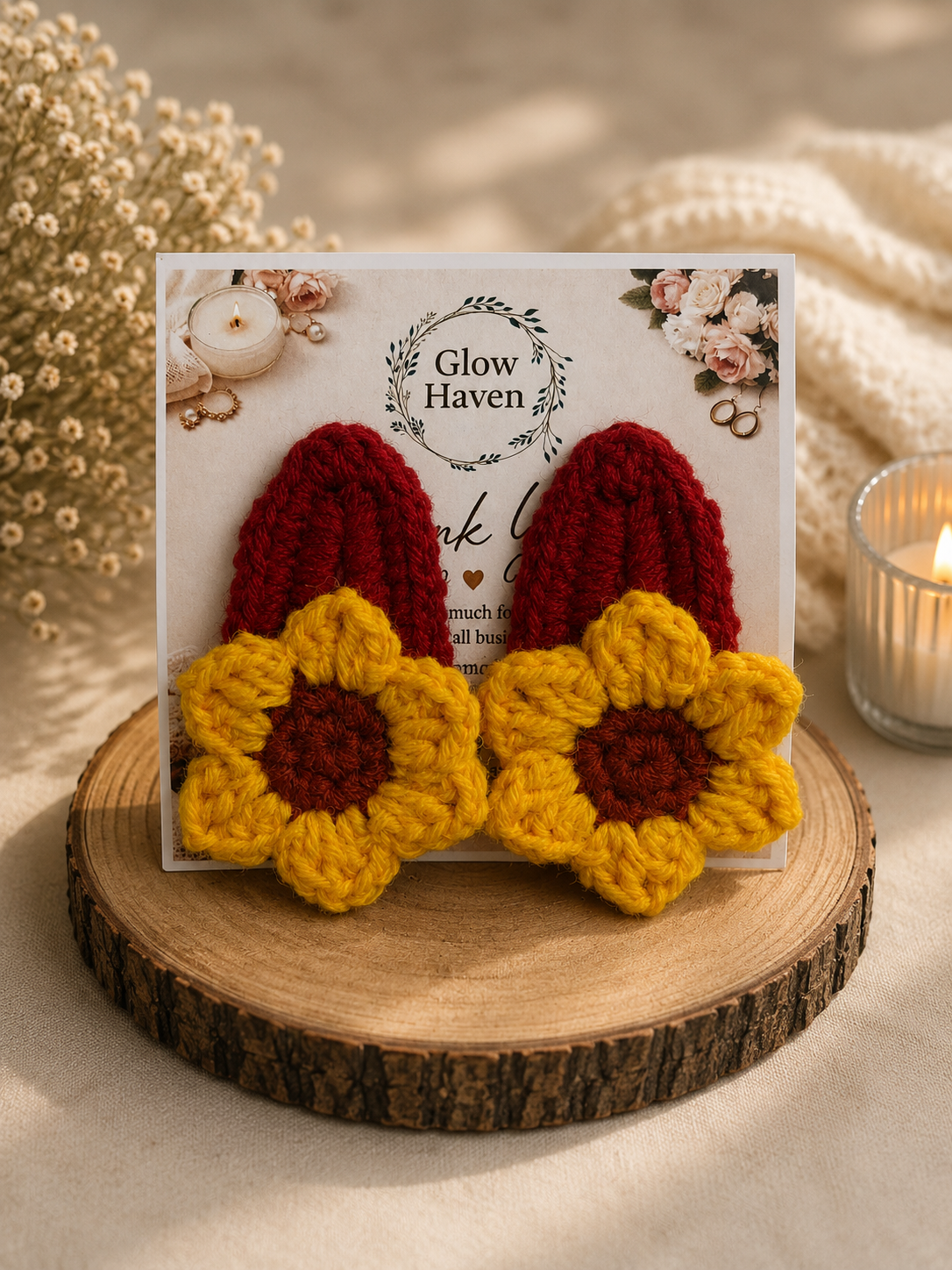 Crochet sunflower tiktak hair clip