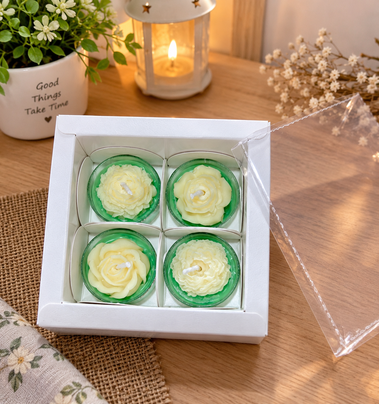 Set of 4 T Light candle with Rajnigandha fragrance